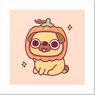 Cute Pug With Pumpkin Hat Funny Posters and Art